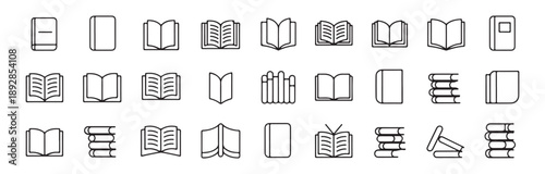 Line art book icons collection for minimalist user interface design and modern educational web applications