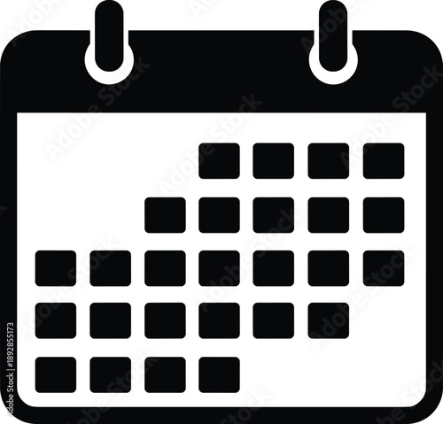 Black calendar planner icon in flat vector style for scheduling appointment time management event reminder and cad drawing flat vector illustration.