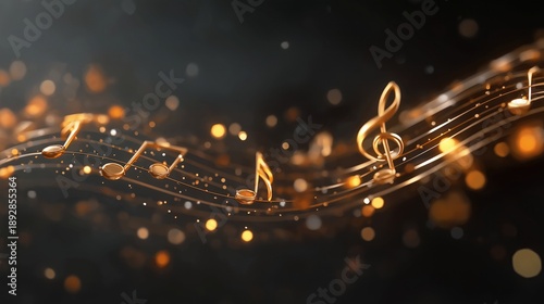 A series of musical notes are shown in a gold color