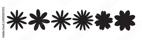 Set of black flower silhouettes and simple floral icons isolated on white background for decorative projects