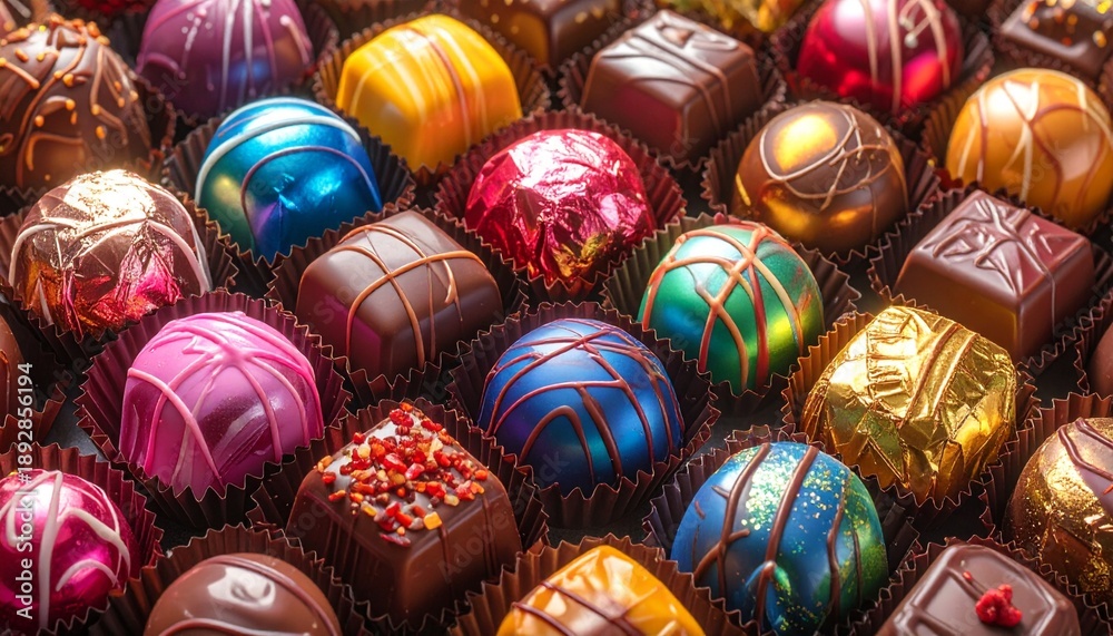 Obraz premium たくさんのカラフルなチョコレートのイメージ画像