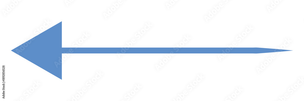 Fototapeta premium Blue Minimalist Directional Arrow Icon with Large Triangular Head and Long Tapered Thin Tail Isolated on White Background for Elegant Interface Design.