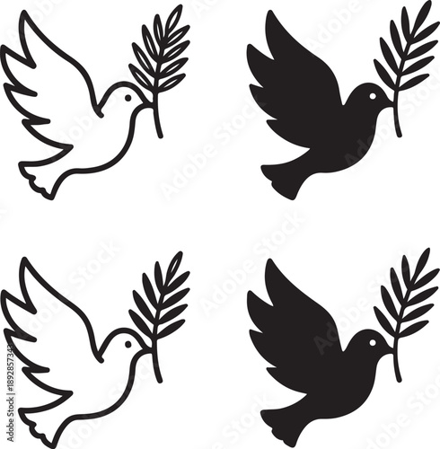 Isolated palm leaf dove icon, palm leaf dove design, palm leaf dove peace symbol silhouette, christian palm sunday faith celebration branding illustration for religious communication