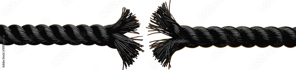 Obraz premium Thick rope snapped in the middle symbolizing break