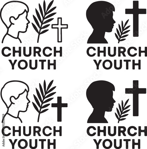 Isolated palm sunday youth poster icon, palm sunday youth poster design, palm sunday youth poster christian silhouette, church youth palm sunday event branding illustration for worship promotion