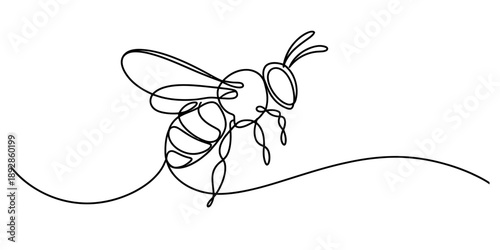 A minimalist single continuous line drawing capturing the essence of a flying honeybee Vector, illustration