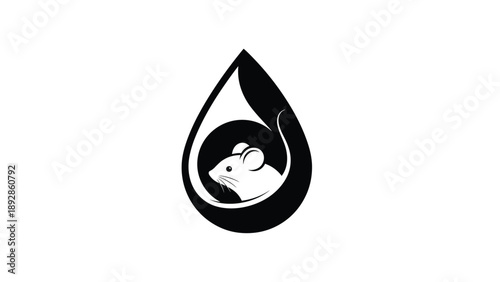 Creative black and white logo design featuring small mouse head nestled within droplet shape symbolizing nature or lab work.