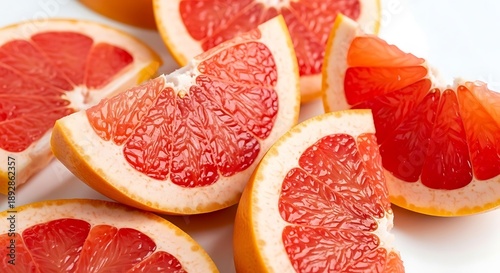 Fresh grapefruit slices on white background