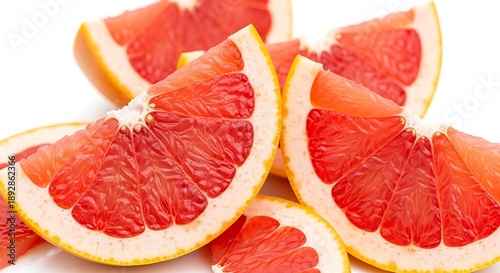 Fresh grapefruit slices on white background