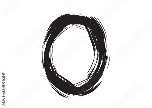 Abstract Black Ink Brush Circle Frame on White Background