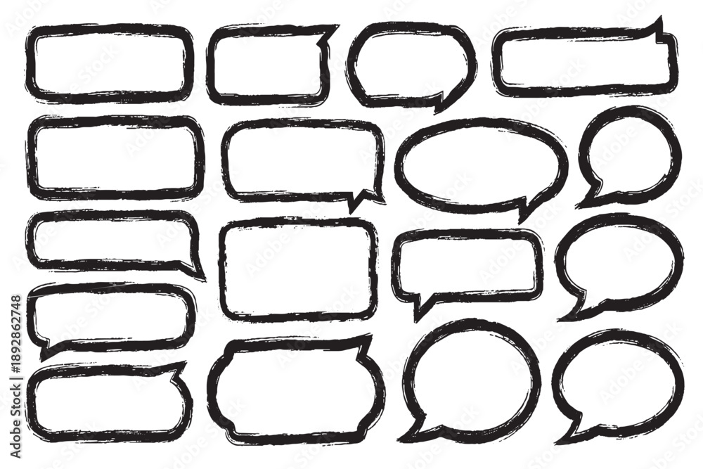 Obraz premium Hand Drawn Black Ink Speech Bubble Frames Set on White Background