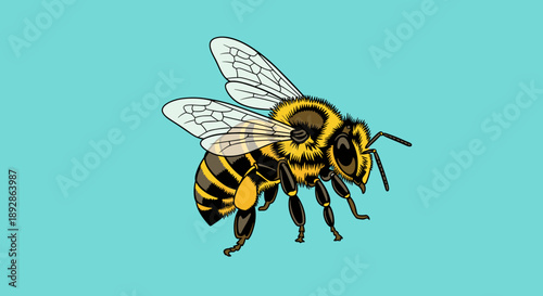 Detailed Illustration of a Bumblebee in Flight.