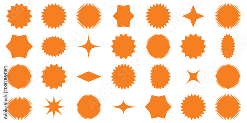 starburst badge shape for sale label, discount sticker, promotional tag, price badge, and marketing design. Wavy and pointed discount label badge. Promotional sale sticker elements for price tags. 