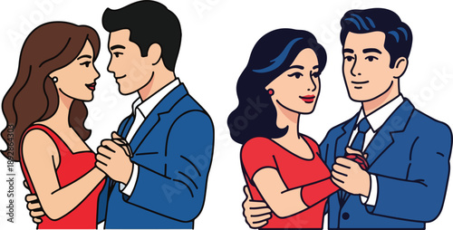 Two stylish couples elegantly embracing and dancing together romantically at a formal event on transparent background. on transparent background