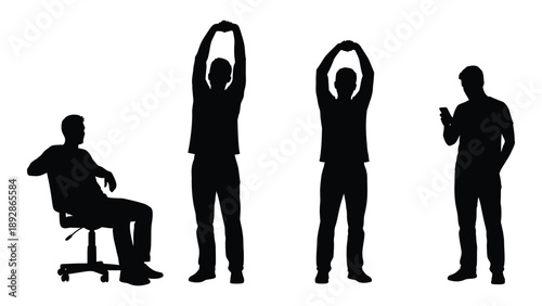 Silhouettes of people in various poses including sitting and stretching