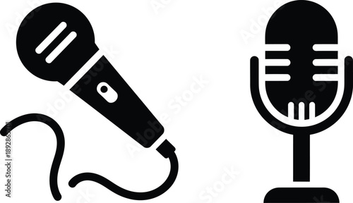 Versatile Microphone Icon Set Handheld and Studio Mics for Audio, Music, Podcasting, and Communication Design