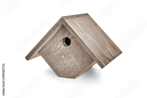 Wooden bird house on white background