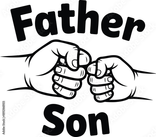 Father and Son Fist Bump Line Art Illustration for T Shirt Design.