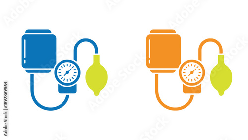 Medical blood pressure monitors in blue and orange colors