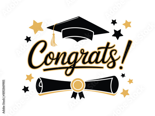 Congrats Graduation Sign Illustration, Class of 2026 with academic cap and diploma vector design for invitation cards banners and ceremony decorations.