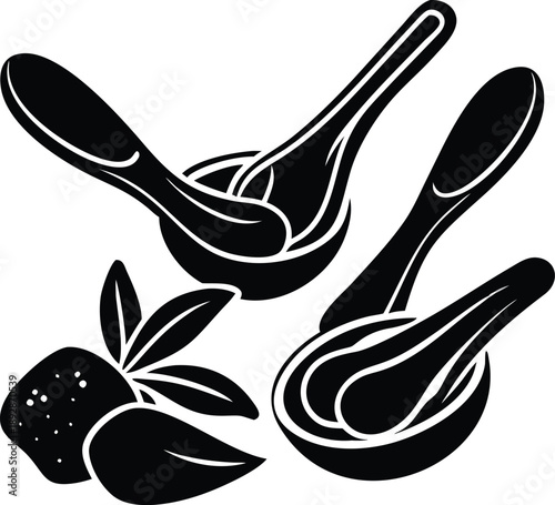 Spoon and Fruit Silhouette Vector Art Illustration Food Ingredient Serving Bowl Cuisine Recipe Preparation Healthy Lifestyle Concept