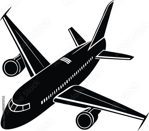 Stylish Airplane Illustration: Modern Aviation Vector Graphic for Transportation and Travel Projects with Sleek Black Silhouette on Transparent BG