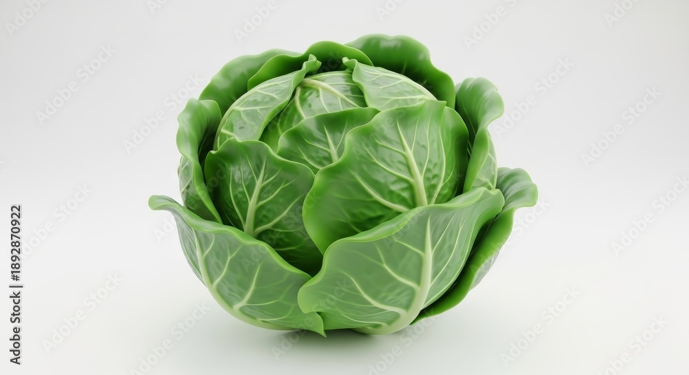 Fototapeta premium Fresh green cabbage on clean white background for healthy eating and nutrition