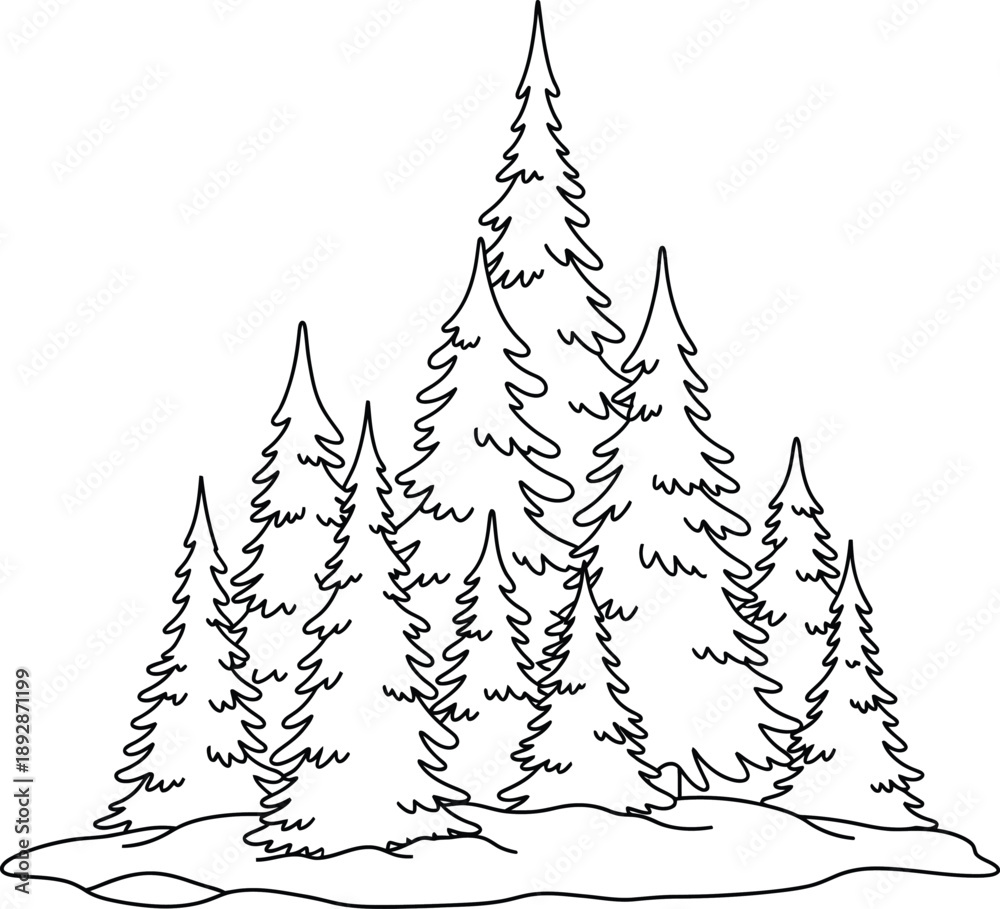 Fototapeta premium evergreen trees on snowy hill