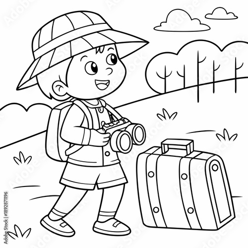child as a tourist with a suitcase
