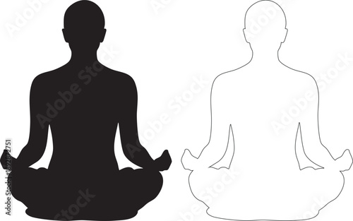 Black and white silhouettes of people meditating in lotus position meditation yoga