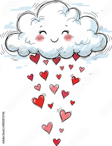 Cute cloud raining hearts
