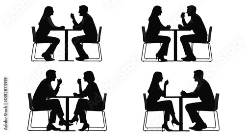 Couples Silhouettes Sitting at Tables Drinking vector