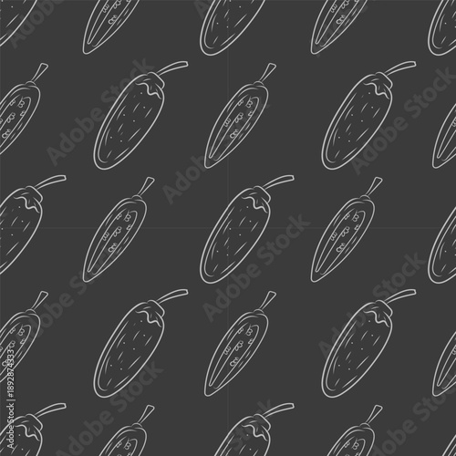 Hand drawn chili pepper seamless pattern, hot chili pattern vintage background