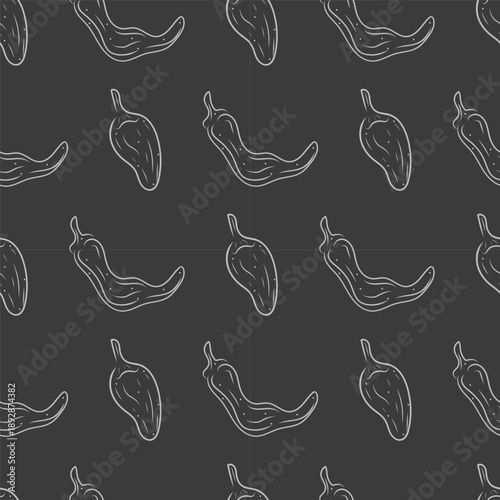 Hand drawn chili pepper seamless pattern, hot chili pattern vintage background