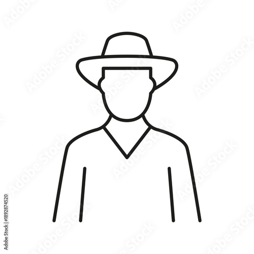 Farmer With Hat Line Icon. Agriculture Worker, Rural Lifestyle, And Farming Profession Outline Symbol. Traditional Farming Attire. Editable Stroke. Isolated Vector Illustration