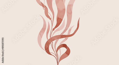 An elegant abstract botanical illustration featuring flowing lines in earthy colors