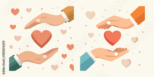 A hands carefully holding a red heart shape as a symbol of love and health for a Valentine's Day gift card design concept