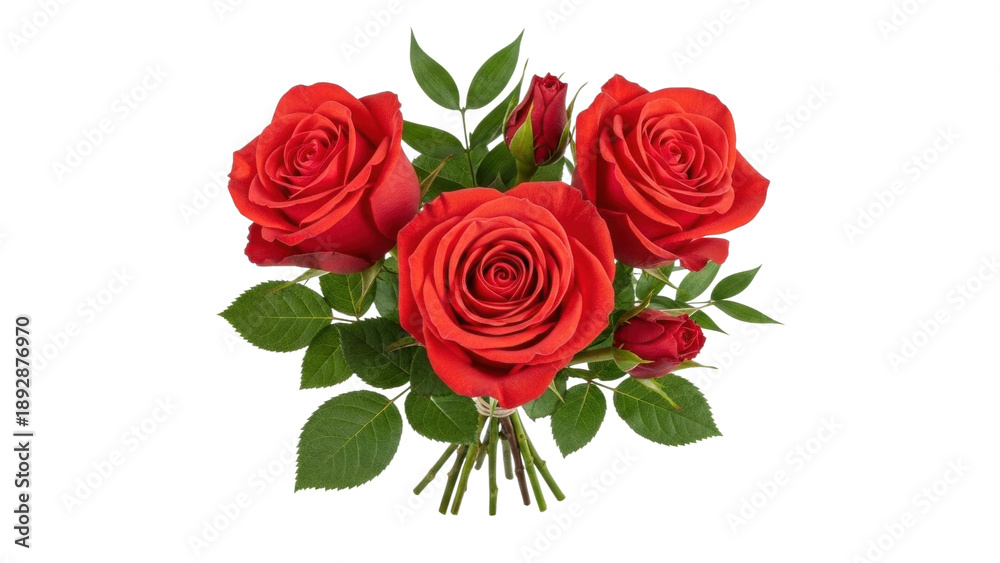 Fototapeta premium Roses in a bouquet with green leaves arranged for a special occasion in a bright setting