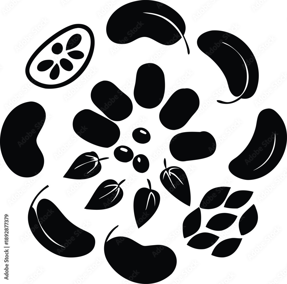 Fototapeta premium Bean Bonanza Illustration Featuring Pods, Leaves, and Seeds with Farm Fresh Produce and Organic Farming Goodness for Microstock Vector Art