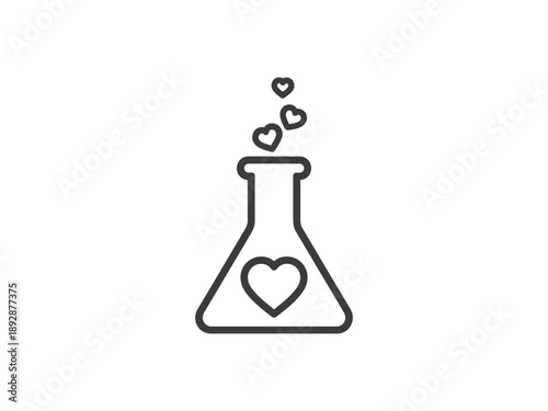 Laboratory flask with a heart inside and hearts rising, symbolizing the chemistry of love.