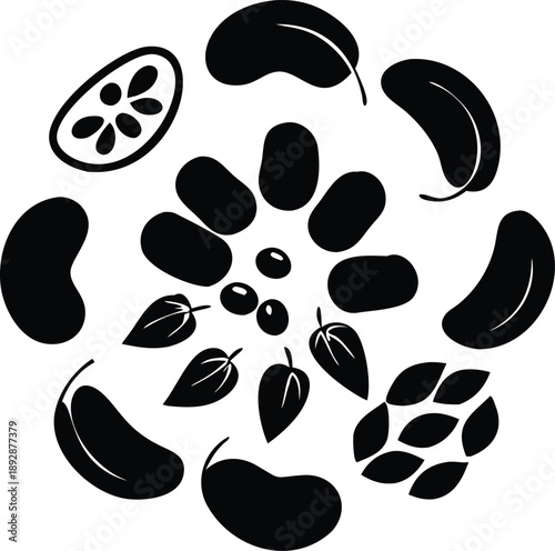 Bean Bonanza Illustration Featuring Pods, Leaves, and Seeds with Farm Fresh Produce and Organic Farming Goodness for Microstock Vector Art