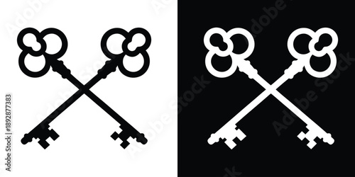Crossed keys silhouette vector, old vintage keys icon vector