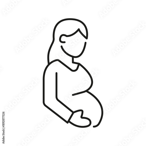 Pregnant Woman Line Icon. Maternity, Prenatal Care, And Motherhood Outline Symbol. Expecting Mother, Family Planning, And Pregnancy Health. Editable Stroke. Isolated Vector Illustration
