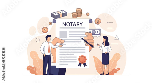 Notary Public Signing Document with Clients in Professional Office Setting from Straight-On Viewpoint