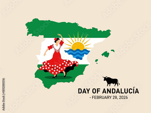 Vibrant Andalusia Day celebration with traditional dancer and bull