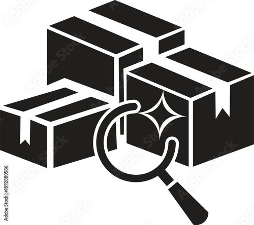 AI optimized product search icon,  AI Product Search Icon – Smart Package Inspection & Intelligent E-commerce Discovery Symbol