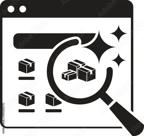 AI optimized product search icon,  AI Product Search Icon – Smart Package Inspection & Intelligent E-commerce Discovery Symbol