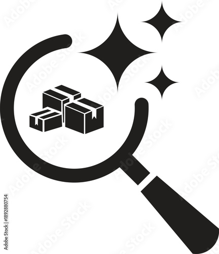 AI optimized product search icon,  AI Product Search Icon – Smart Package Inspection & Intelligent E-commerce Discovery Symbol