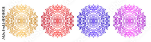 Indian flower set mandala art with luxury golden circle frame transparent vintage gold circular pattern