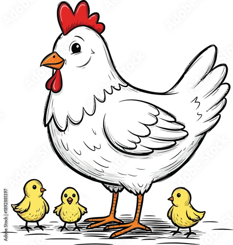 happy hen with chicks